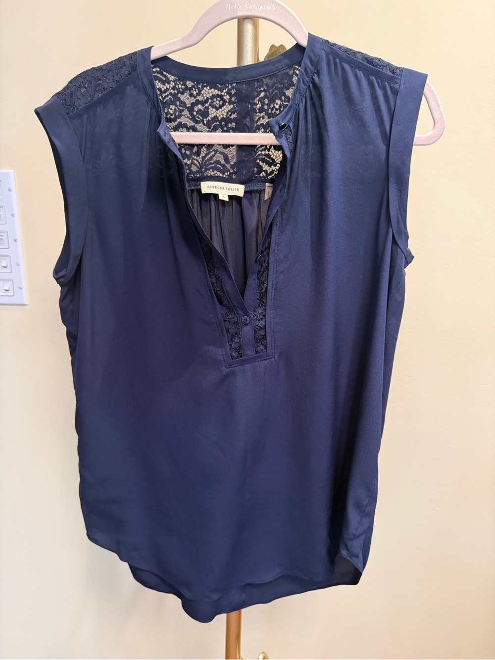 Rebecca Taylor Navy Lace-Inset Sleeveless Camisole